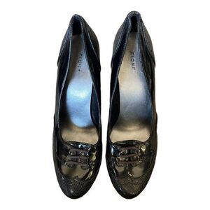 Fioni Black Lace Top Oxford Heels Size 7.5 Classic Preppy Minimalist Workwear